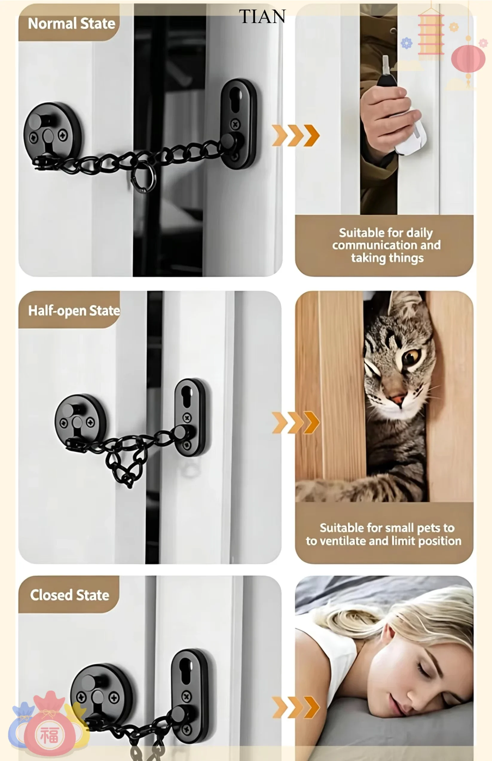 TIAN Zincirli Kapı Kilidi, Yay - Security Chain Door incelemesi ve fiyatı